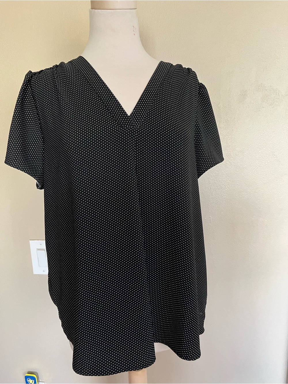 Hilary Radley Black & White Polka Dot V-Neck Blouse